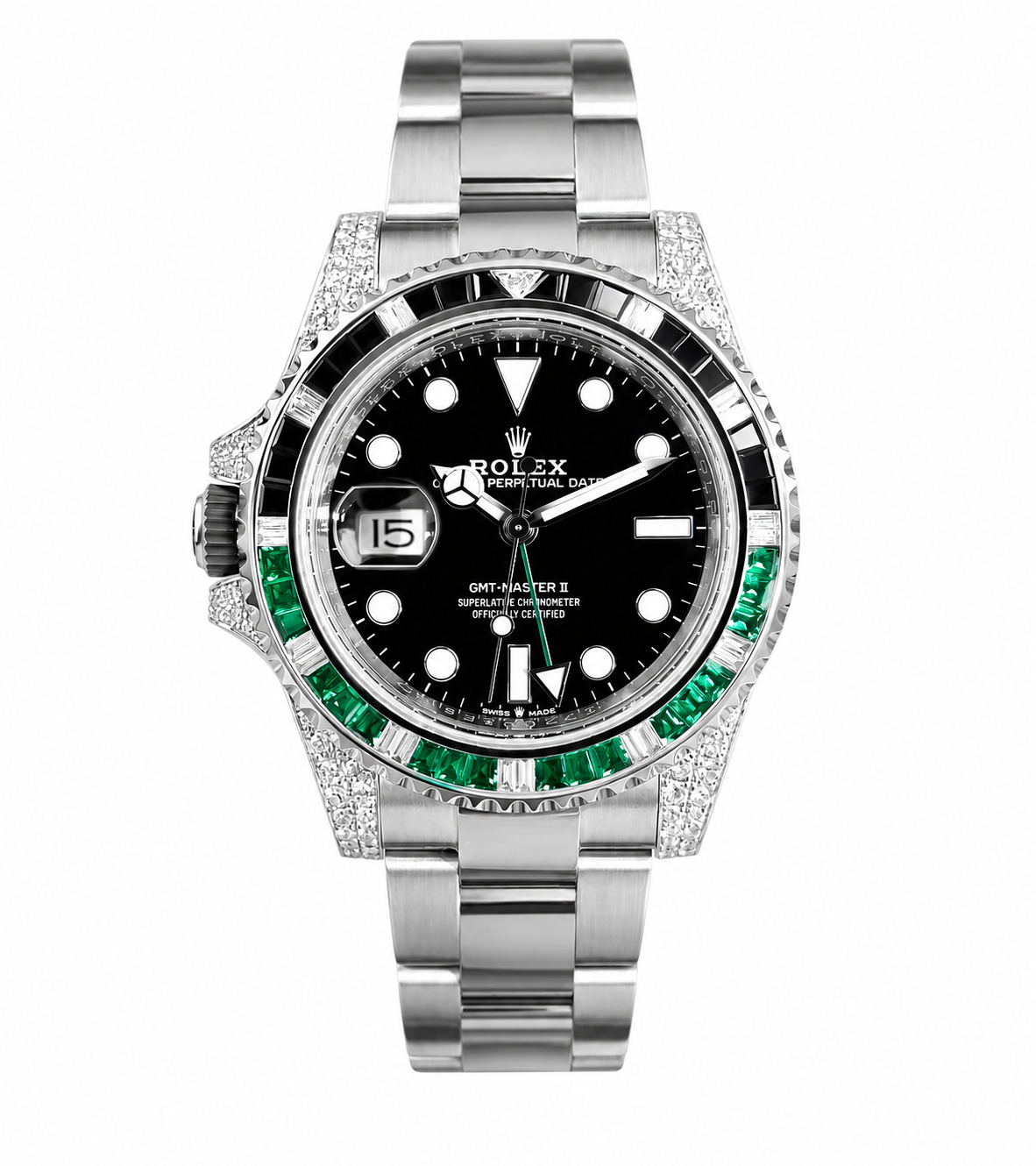 Rolex GMT-Master II 40 mm - Oystersteel - "Sprite" Custom Diamond-Set with Green/Black Gemstone Bezel