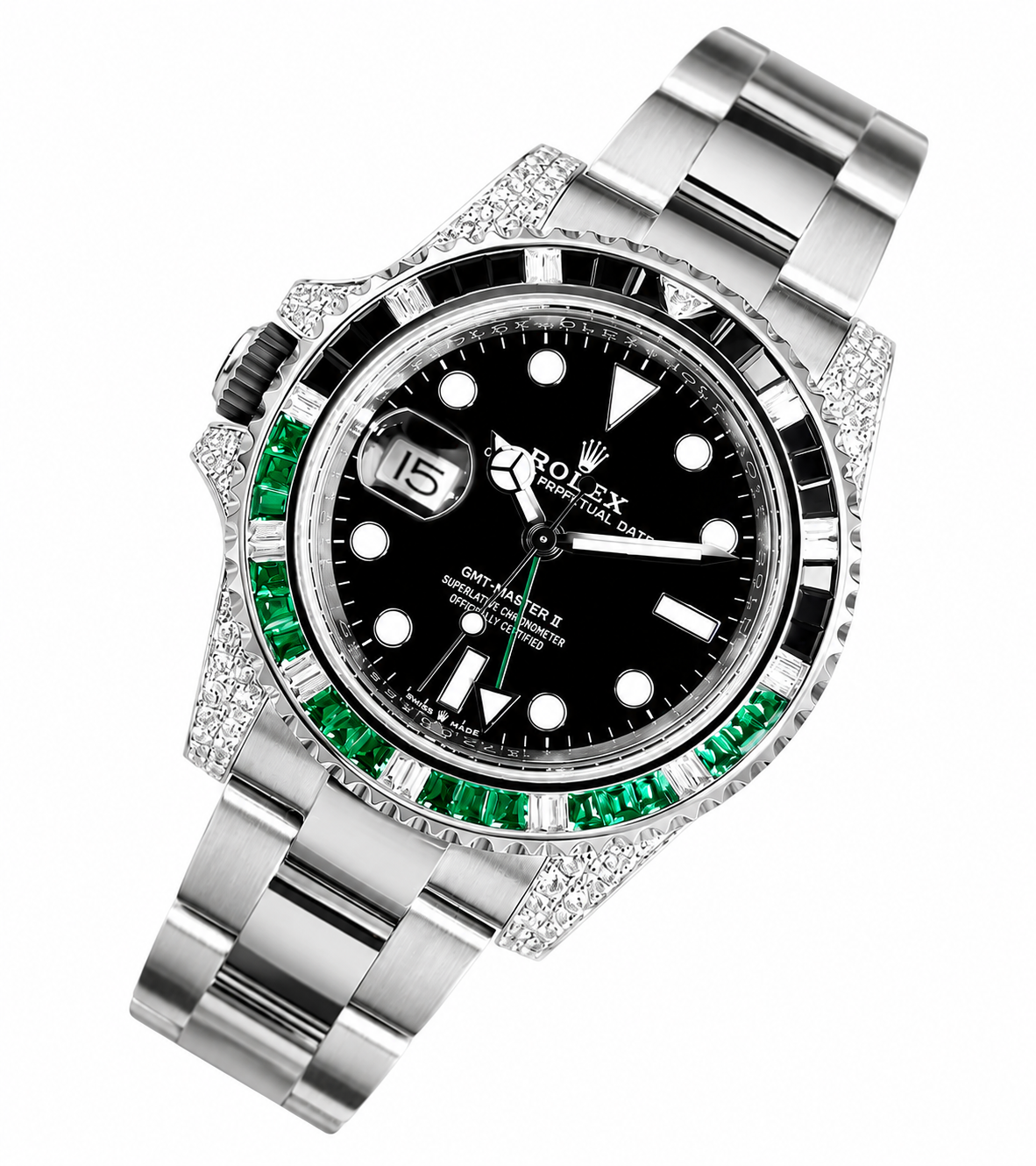 Rolex GMT-Master II 40 mm - Oystersteel - "Sprite" Custom Diamond-Set with Green/Black Gemstone Bezel