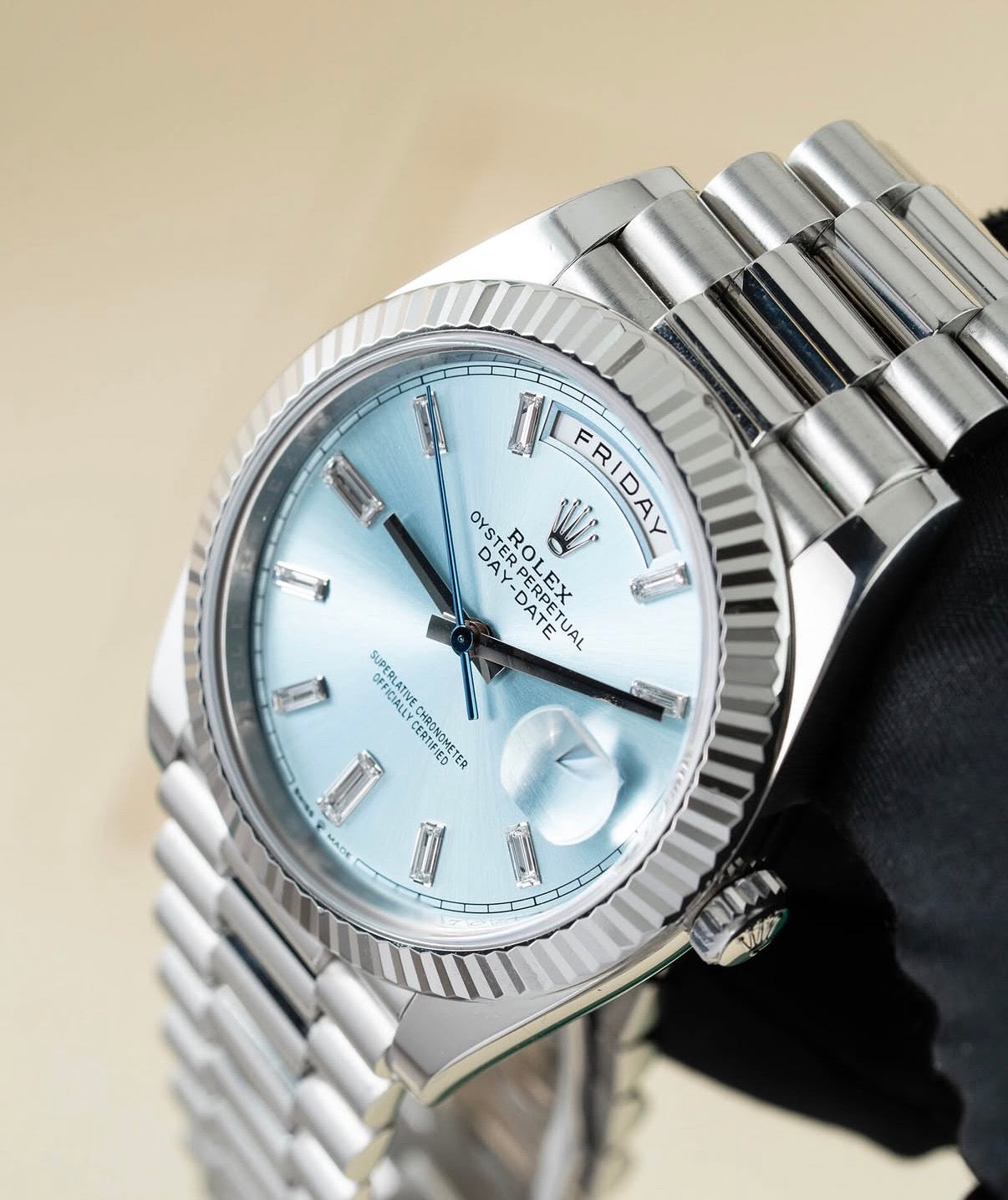 Rolex Day Date Platinum Ice Blue Baguette
