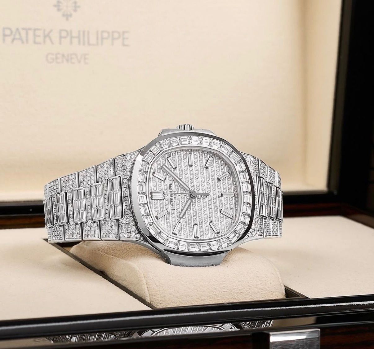 Patek Philippe Nautilus White Gold Full Iced "Aftermarket"