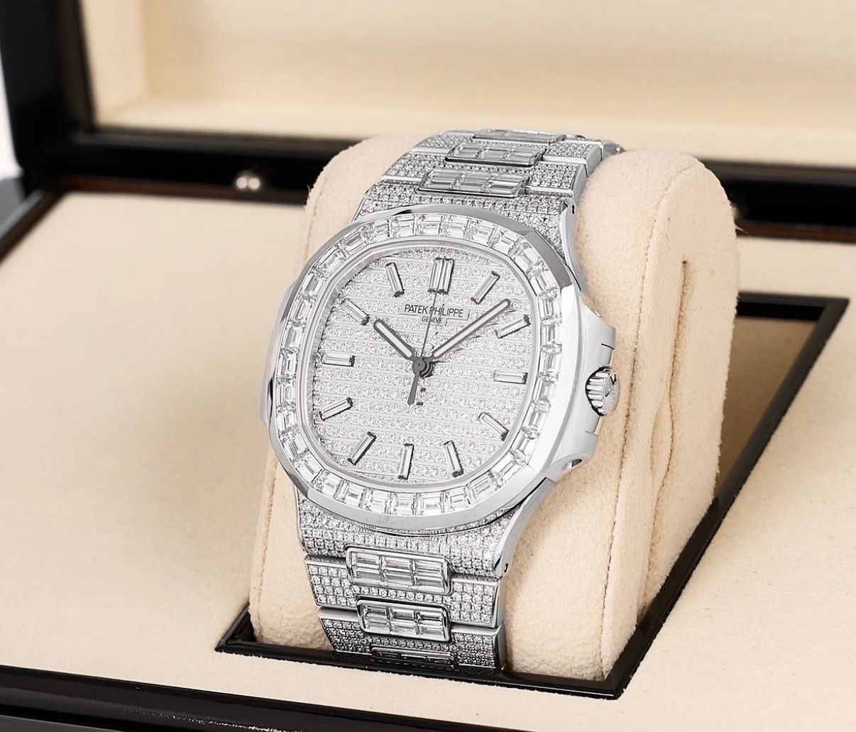 Patek Philippe Nautilus White Gold Full Iced "Aftermarket"