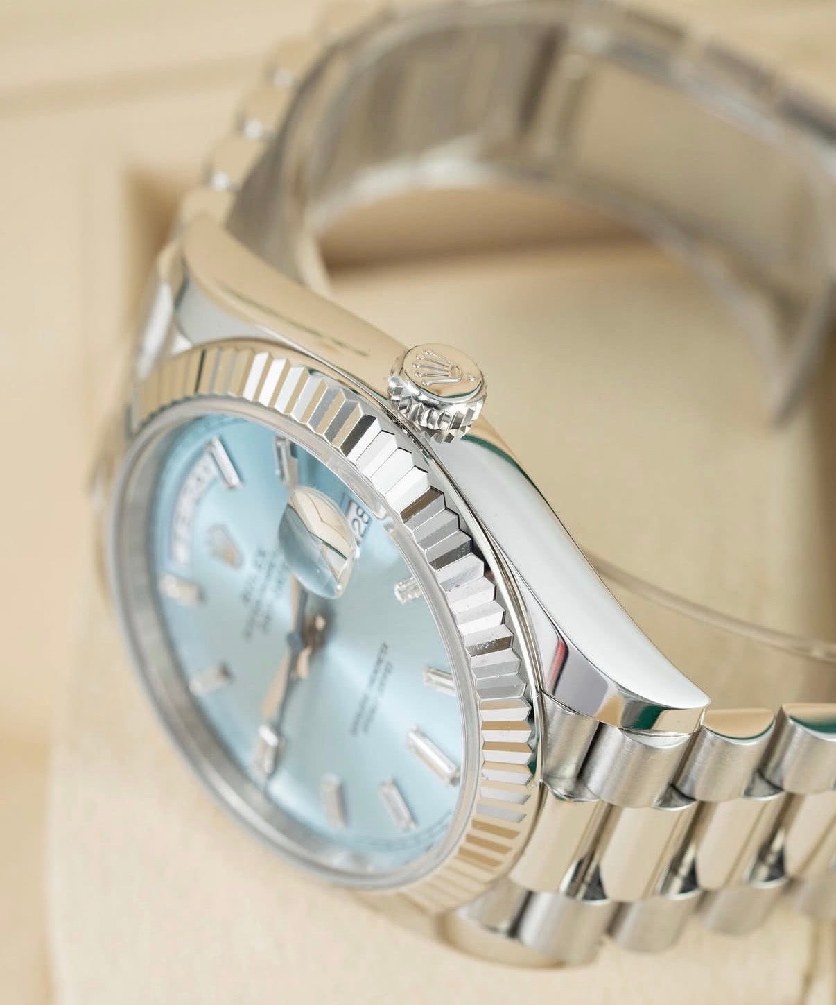 Rolex Day Date Platinum Ice Blue Baguette