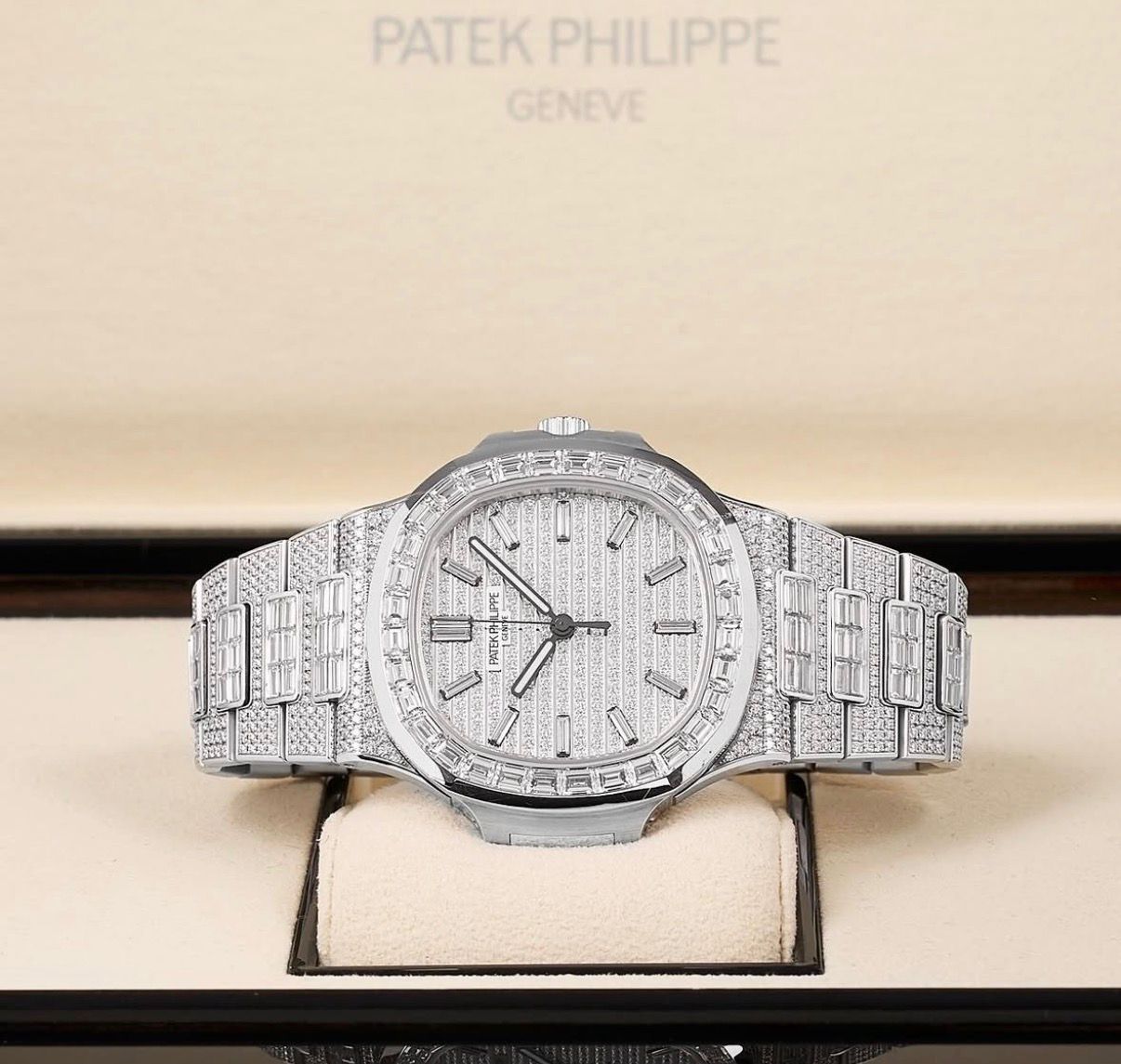 Patek Philippe Nautilus White Gold Full Iced "Aftermarket"