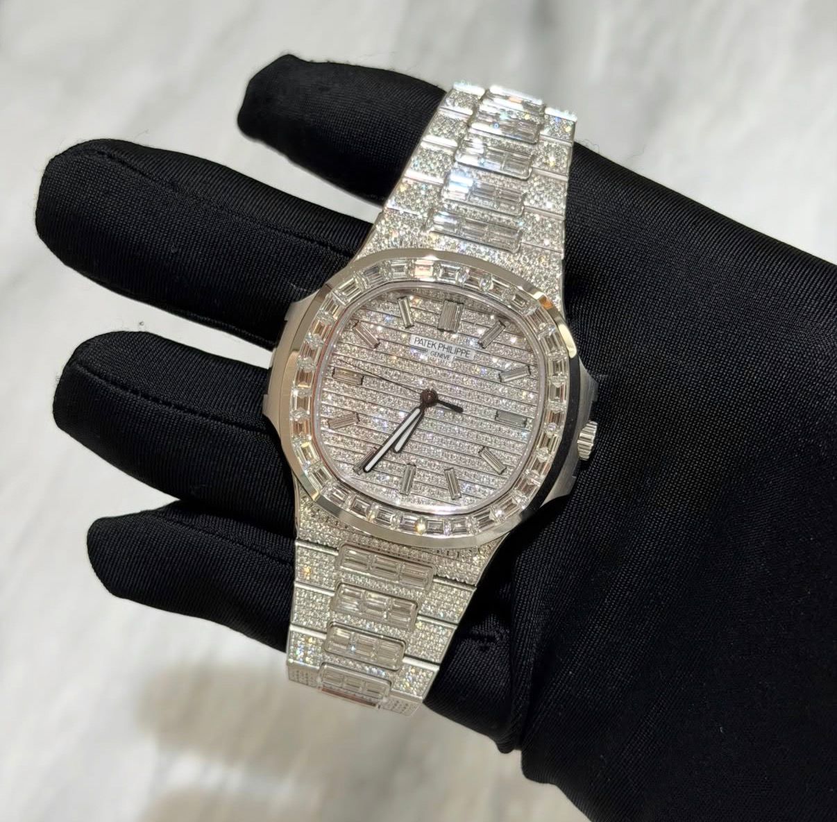 Patek Philippe Nautilus White Gold Full Iced "Aftermarket"