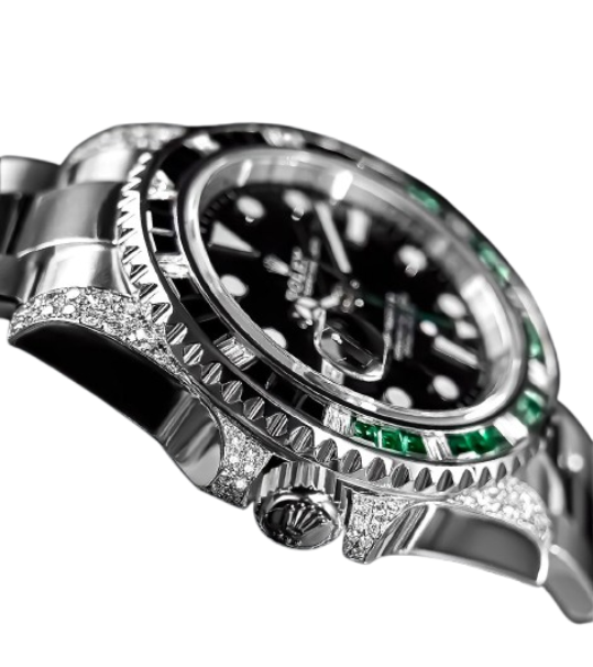 Rolex GMT-Master II 40 mm - Oystersteel - "Sprite" Custom Diamond-Set with Green/Black Gemstone Bezel